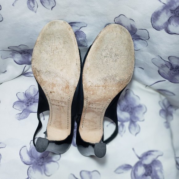 Lambertson Truex Suede /patent leather Cap Toe Slingback Heels Women US7.5 EU38 - Picture 11 of 13